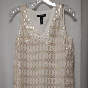 Like New XS WHBM silk cream w/gold pattern top